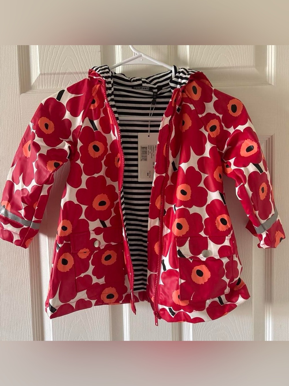Marimekko red and white floral raincoat